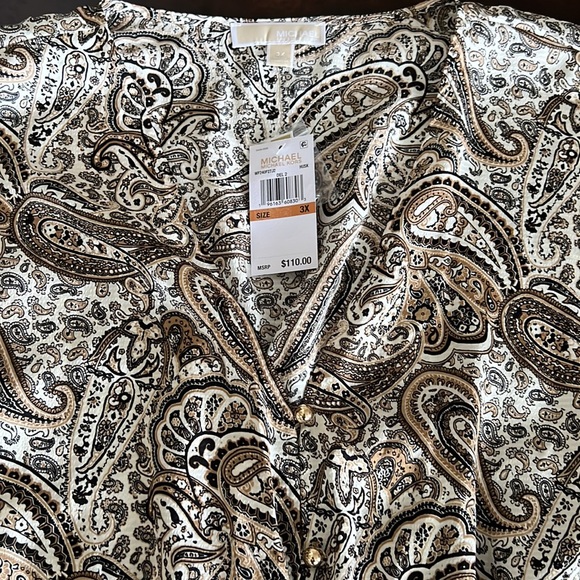 MICHAEL Michael Kors Satin V-Neck Paisley Print Dolman Sleeve Blouse - Picture 12 of 12
